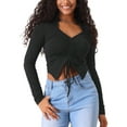 thumbnail image 1 of INSPIRAR CHIC Blusas Cortas de Cuello en V con Cordón y Fruncido para Mujeres Y2K L Negro, 1 of 6