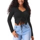 thumbnail image 1 of INSPIRAR CHIC Blusas Cortas de Cuello en V con Cordón y Fruncido para Mujeres Y2K L Negro, 1 of 6