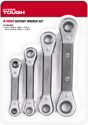Hyper Tough Heavy-Duty 4-Piece SAE Ratchet Wrench Set
