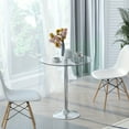 thumbnail image 2 of HOMCOM Table à Manger Ronde, Table de Cuisine Moderne avec Dessus en Verre Trempé, Argent, 2 of 10