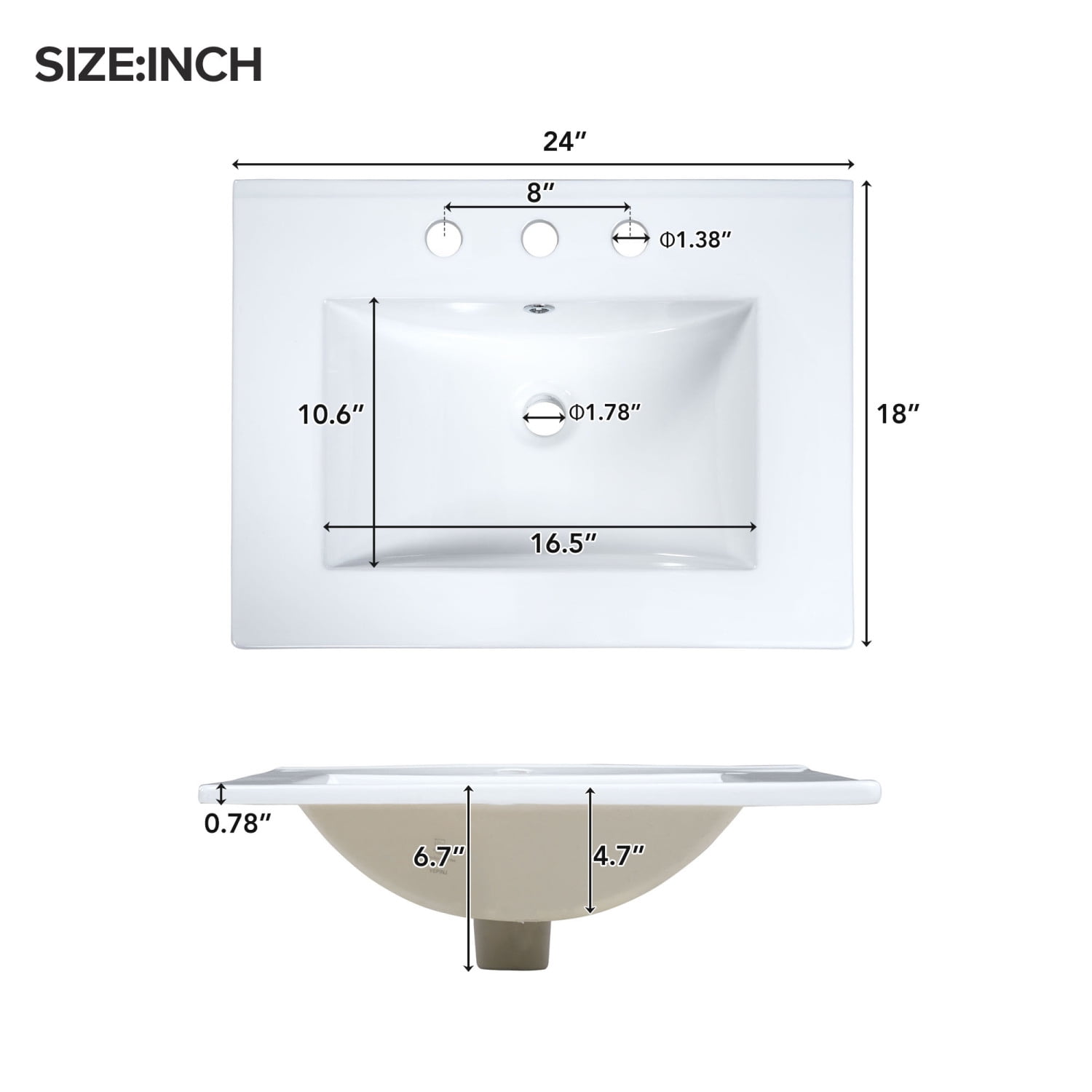 Harper & Bright Designs 24" Bathroom Vanity Combo with Ceramic sink, Small Bathroom Vanity Cabinet with 2 Storage Soft Close Doors, Gold+White