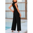 thumbnail image 2 of Womens Summer One Piece Sleeveless Mock Neck Wide Leg Pants Rompers With Pockets, 2 of 17