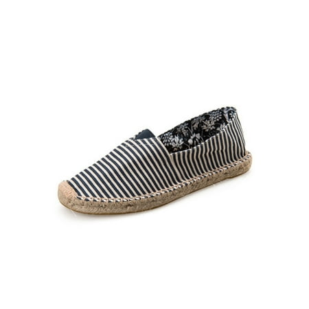 

Woobling Womens Casual Espadrilles Loafer Slip On Flat Comfort Shoes Strip Blue 4.5