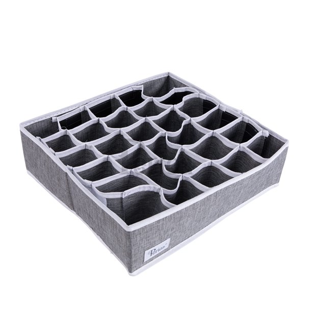 Organizador De Cajones Periea Ropa Interior De Dormitorio 30 Celdas 'Fosy' (Gris Plateado Premium Con Ribetes Blancos)