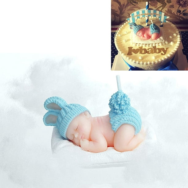IGUOHAO Bougies d'anniversaire pour enfants avec carte de vœux, faites à la  main adorable bébé endormi, anniversaire, baby shower, gâteau, décorations  de fête de mariage (garçon bleu) 