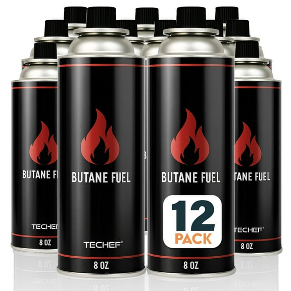 TECHEF 12 Pack x 8oz Butane Fuel Canisters Cylinders for Portable Gas Stove Camping Stoves, Gas Burners, UL Listed - DUAL Safety System (12 Pack)