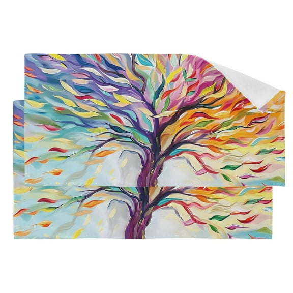 Colorful Tree Bright Color Leaves Hand Towel Absorbent Bath Towels for Bathroom Sports Gym 28" x 14" Set of 2