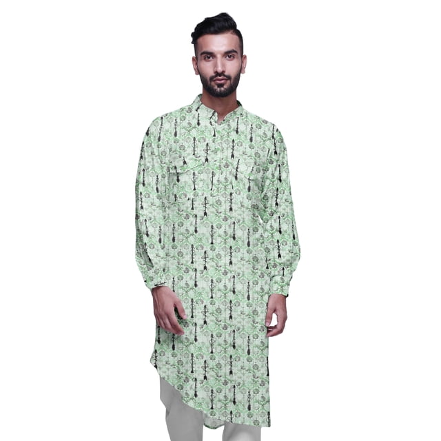 Atasi Kurta Traditionnel en Rayonne Imprimée à Col Mandarin pour Hommes Chemise Décontractée