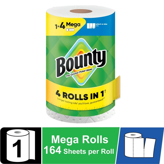 Bounty Paper Towels Select-A-Size White, 1 Mega Roll, 164 Sheets per Roll