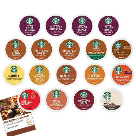 Starbucks 54 Count Coffee K Cups Variety Pack, Includes 18 Flavors of Starbucks K-Cup Coffee Pods -Dark, Medium, Blonde, Flavored Coffee Pods and Mocha K Cups for Keurig with Coffee Recipe eBook.