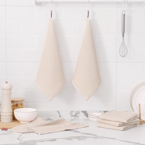 100% Cotton Waffle Weave Dish Cloths - 8 Pack Soft and Absorbent Dish Towels - 12 x 12 Inches Quick Dry Dish Rags - Beige
