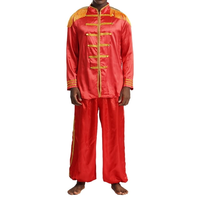 iiniim Men's Retro Disco Musical Rave Party Outfits SGT Sergeant Pepper Costume Jackets with Pants Set Red M