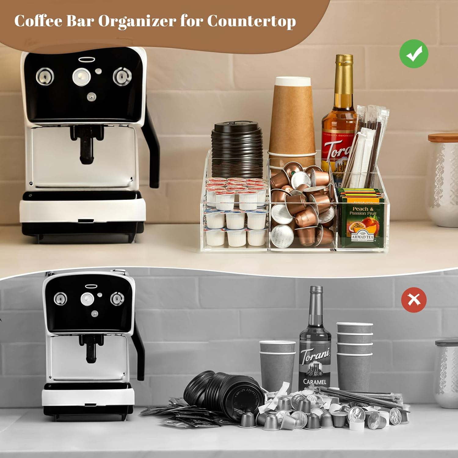 Acrylic Coffee Bar Station Organizer - Keep Your Coffee Space Tidy and Organized,Countertop, Office, Home Coffee K Cup