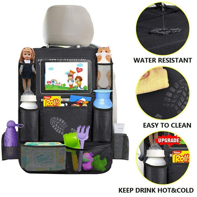 Backseat Car Organizer, 4th Generation Kick Mats Back Seat Protector with 10.5 PVC-Free Touch Screen Tablet Holder, 9 Pockets,Car Travel Accessories,Car Back Seat Organizer for Kids, Black,1pc
