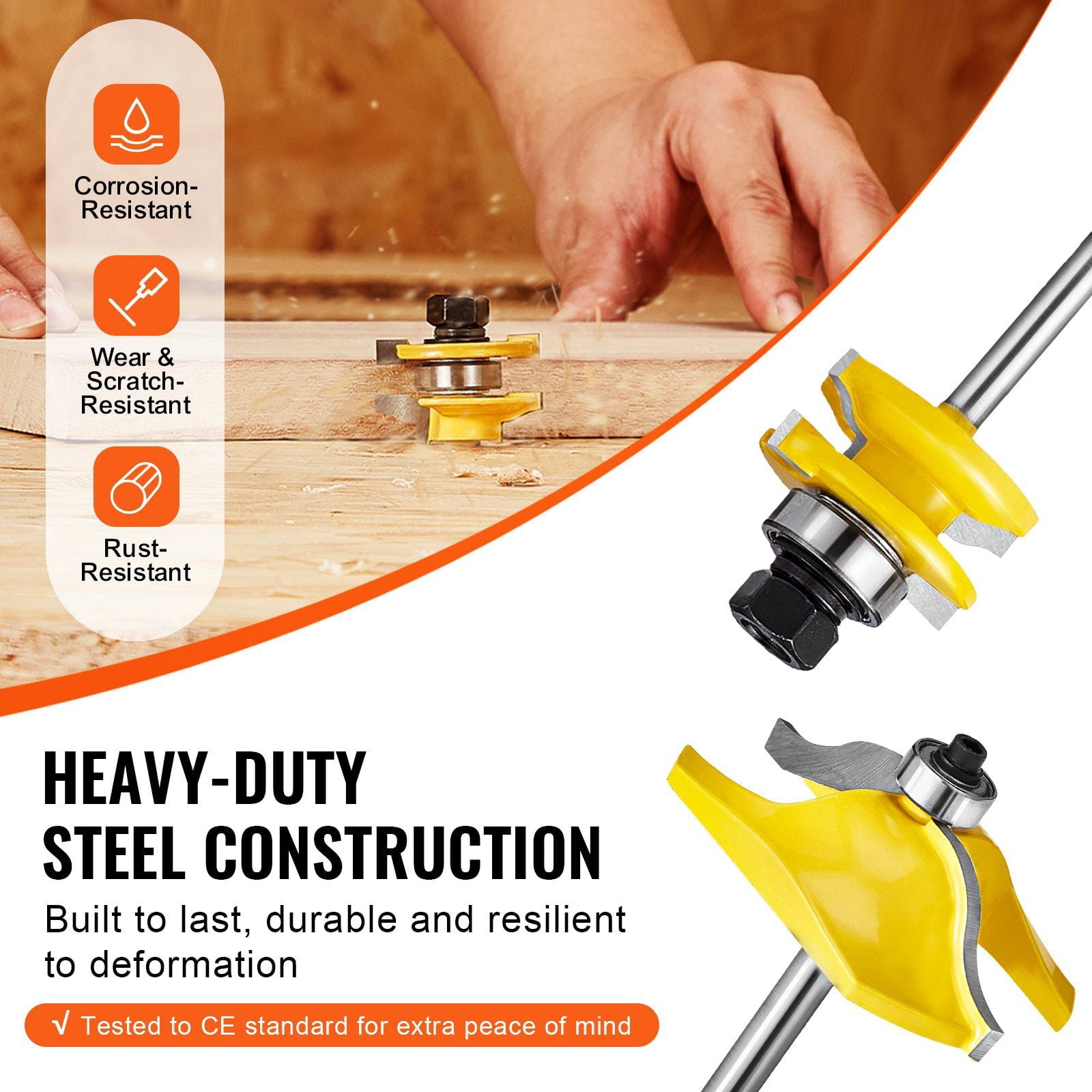 Router Bits Set 3 Pcs, Carbide Tipped, 1/4 Inch Shank, Includes Convenient Carrying Case