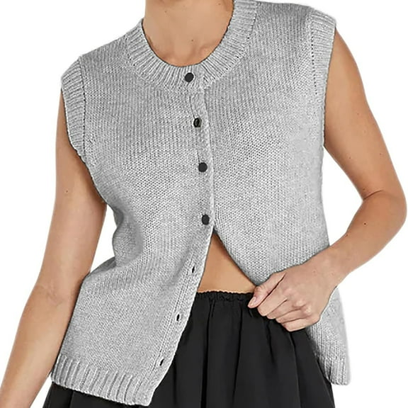Elippeo Women Knitted Tank Tops Casual Summer Button Front Basic Vest Sleeveless Shirt Aesthetic Clothes for Streetwear