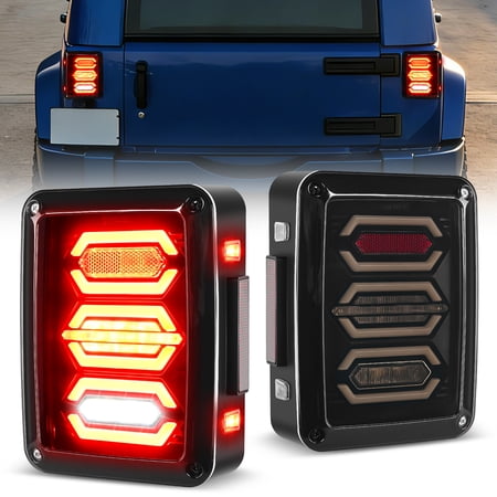Nilight JK Tail Light LED Red Running Stop Brake Turn Signals Light White Reverse Back Up Light DOT APPROVED Smoked Lens Taillight Compatible with 2007-2018 Wrangler JK JKU