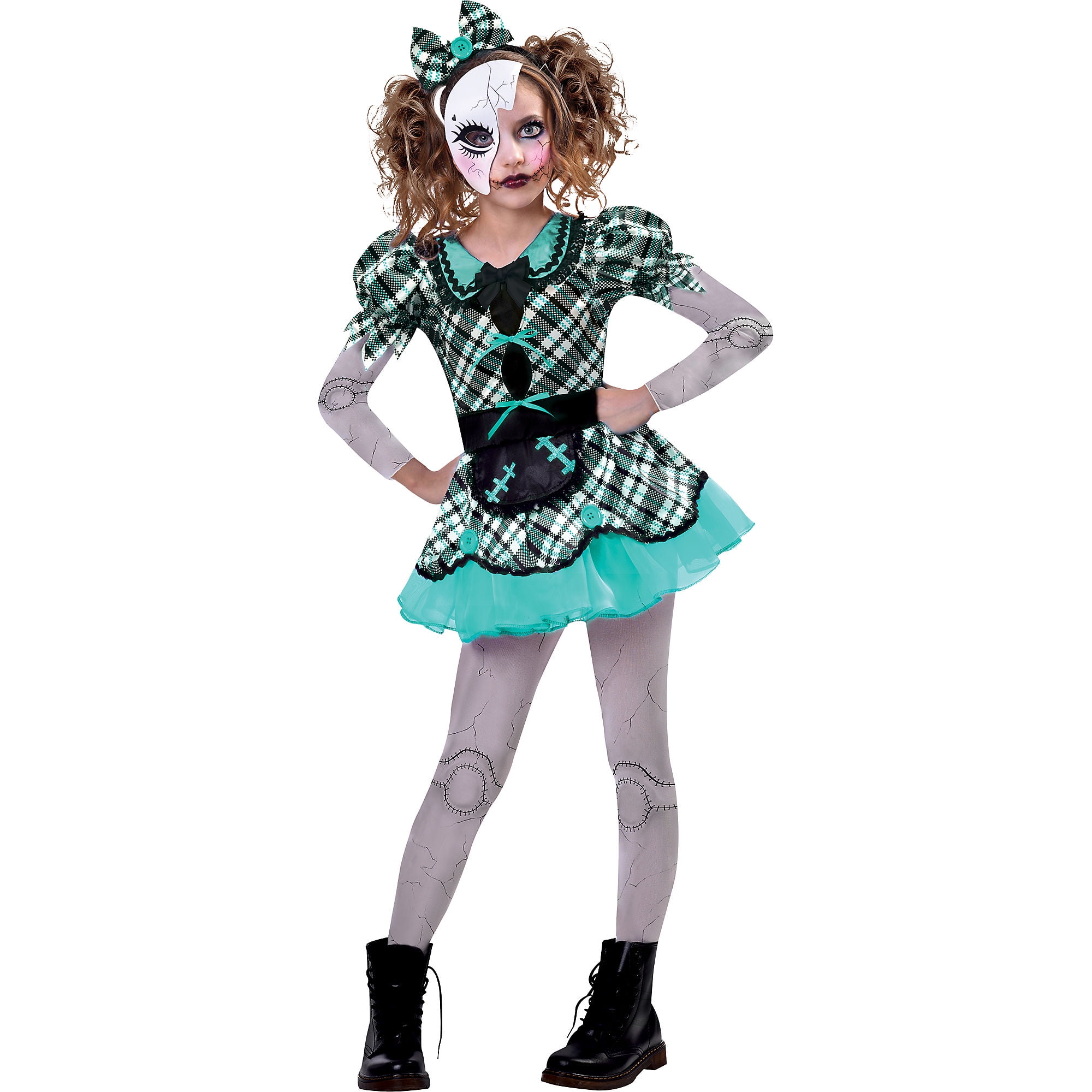 Ladies Creepy Doll Crazy Horror Movie Broken Halloween Fancy Dress Costume Adult 