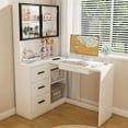 thumbnail image 3 of S-HOME Modern Ergonomic L-Shaped Computer Desk Featuring MDF Construction, Keyboard Tray And LED Lighting ,USB Charging Ports, White, 3 of 17
