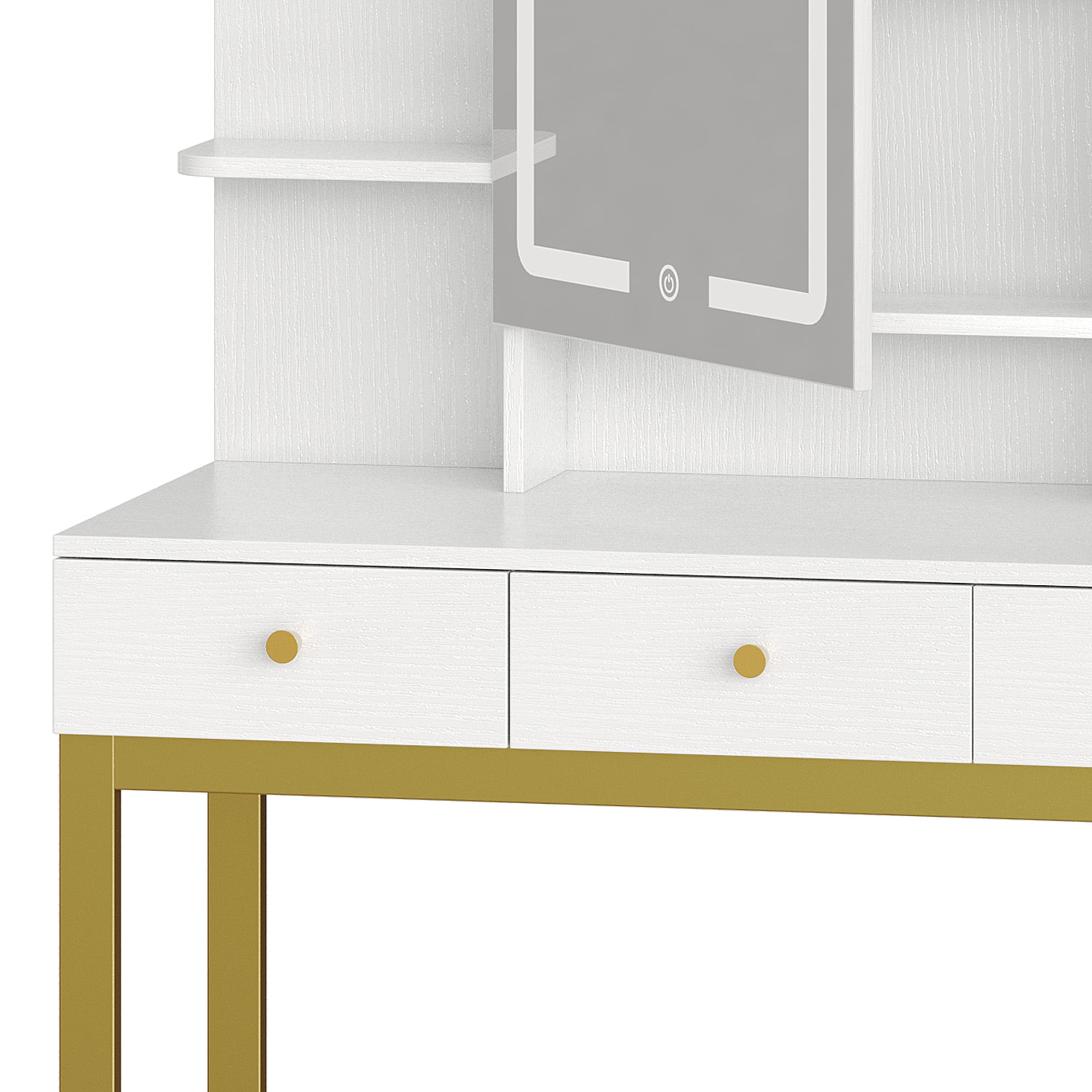 Dextrus Vanity Desk Set with Light Mirror & Power Outlet, Makeup Table with 3 Drawers, Adjustable Cabinet/Makeup Vanity Stool for Women, Girls - White
