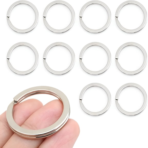 ZHZFKQ Key Rings Quality Keychain Rings Metal Flat Split Rings for Car Keys Attachment Diy Leathercraft 10Pcs, 1" (25mm), Silver