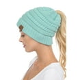 thumbnail image 2 of C.C MB-20A Soft Stretch Cable Knit Warm Hat High Bun Beanietail Ponytail Beanie Mint, 2 of 3