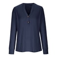 thumbnail image 6 of WREESH Womens Fashion T-Shirts V Neck Solid Color Pullover Regular Fit Button Henley Long Sleeve Tops Button Casual T-Shirt Top Blouse Navy, 6 of 6