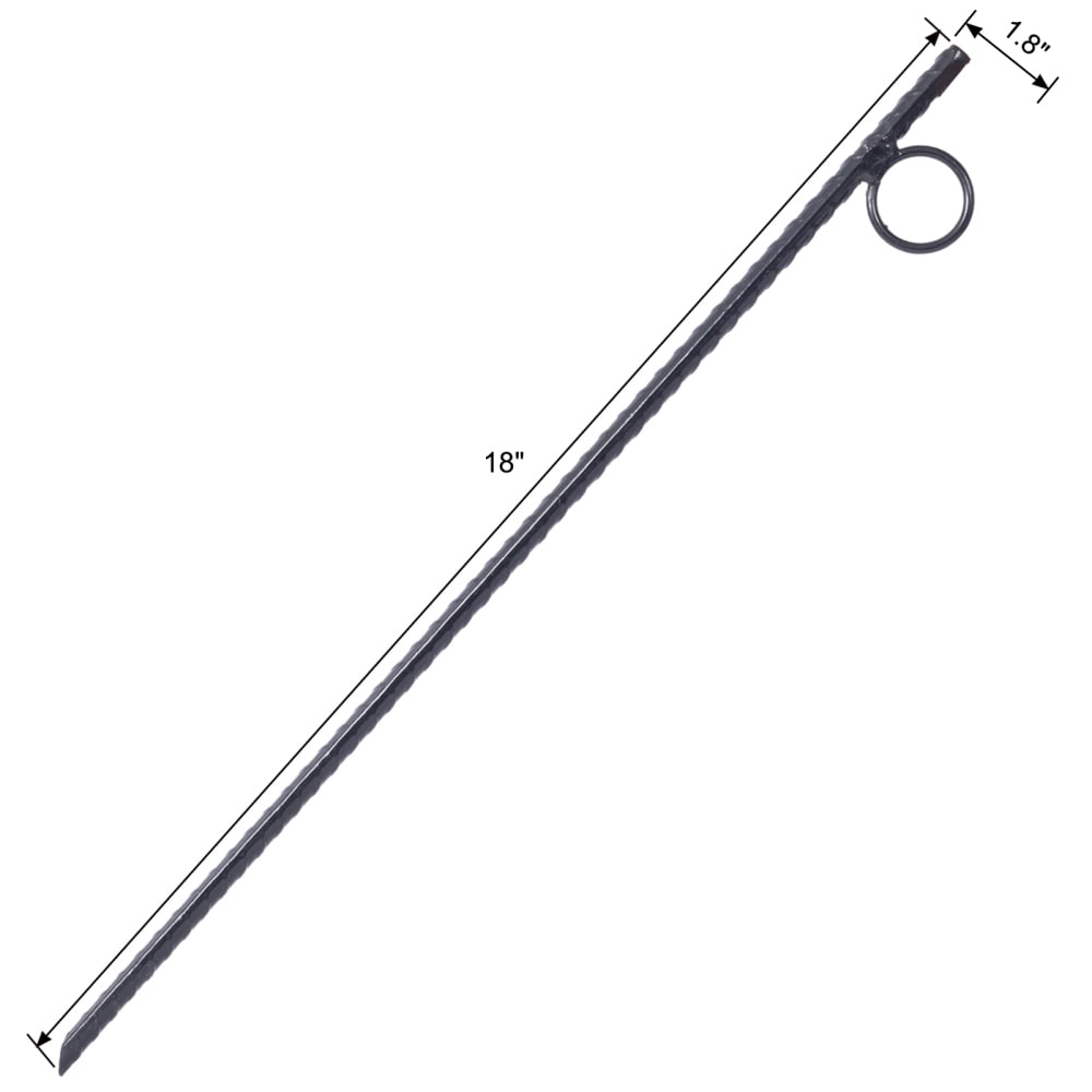 16 Pack 3/8 x 18 Inch Rebar Stakes with 1 Inch Loop Black Heavy Duty Steel Tent Canopy Ground Stakes Angled End Ribbed Grip Rebar Stakes for Camping Canopy Garden Securing