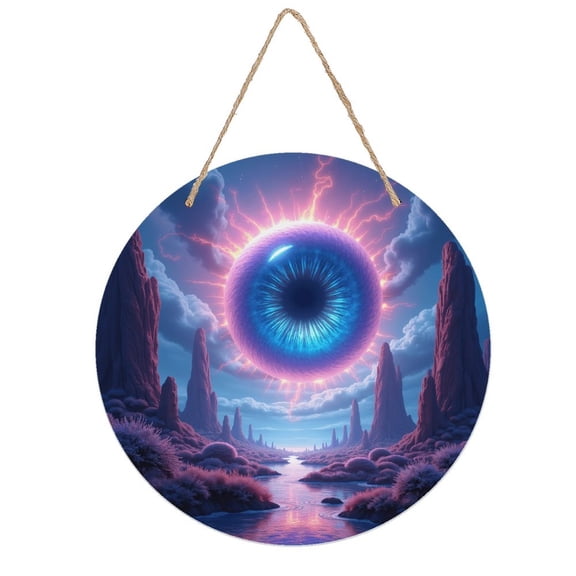 Rustic Round Wooden Wall Art Sign, 8" Decorative Home Decor, Vintage Eye Fantasy Landscape Designs, Easy Hang, Gift-Ready for Christmas Living Room Bedroom Kitchen Office