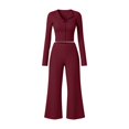 thumbnail image 4 of Womens Pajama Sets 2 Piece Outfits Matching Lounge Set Cozy Knit Pajamas Loungewear Fall Winter Clothes Long Sleeve Top Wide Leg Pants Sleepwear, 4 of 7