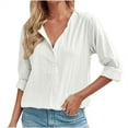 thumbnail image 6 of QLEICOM Womens Casual Tops, Plus Size Summer Shirt, Fashion Elegant Solid Color Cotton And Linen Button Blouse, Long Sleeve V-Neck Blouses and Button-Down Shirts for Women White S, 6 of 8