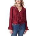 thumbnail image 1 of Jessica Simpson Womens Cecily Pleated Button Down Blouse, Red, X-Small, 1 of 1