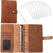 A6 PU Leather Budget Binder Cover with 12PCS A6 Binder Pockets Loose Leaf Bags 6 Ring Budget Binder Cash Envelopes System