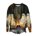 thumbnail image 2 of Jsaierl Halloween Sweatshirts Women Plus Size Pumpkin Ghost Graphic Sweatshirt Stretch Crewneck T-shirt Long Sleeve Dressy Casual Pullover Tops Halloween Gifts, 2 of 4