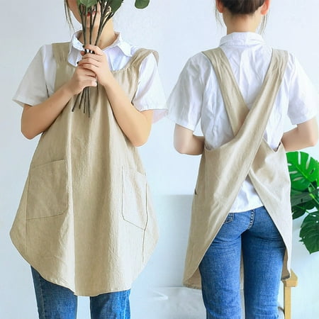 

Leke Women Apron Cross Back Cotton Aprons for Painting Housework Florist Cafe Baking