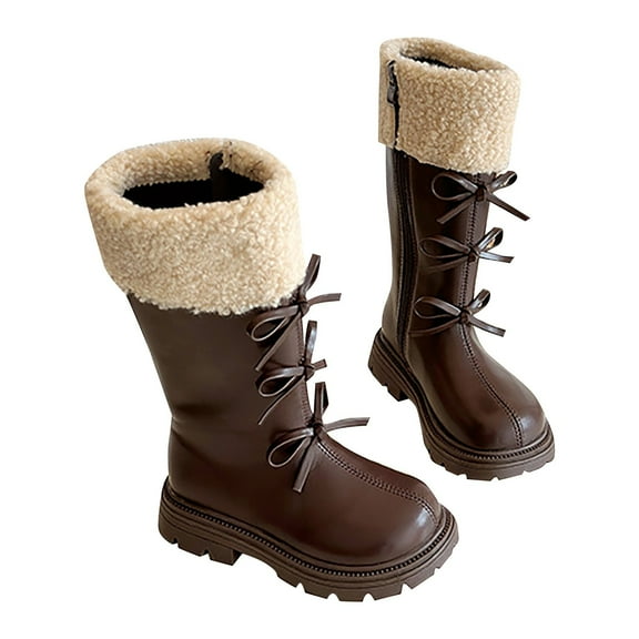 Gaexia Girls Winter Fashion Boots Warm Tall Leather Booties For Kids Stylish Long Boots Comfortable Non Snow Boots For Toddler And Youth