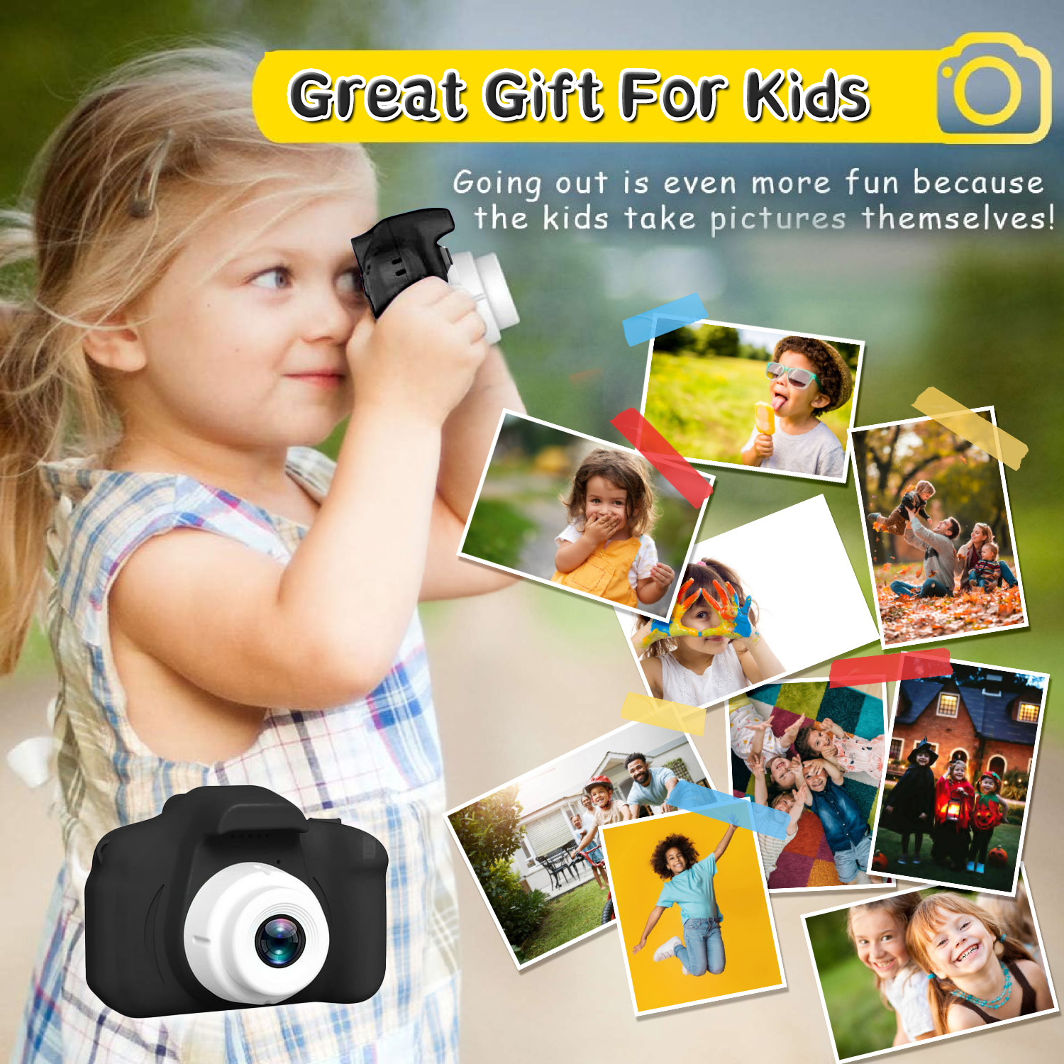 Sanmadrola Kids Digital Camera, Dual Lens, 1080p, Black photo 3