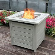 28 Inch Propane Fire Pit Table, Outdoor Gas Fire Pits with Lid & Lava Rock, 50000 BTU Firepit for Dinning, Party in Outside, Patio, Garden or Yard (Light )