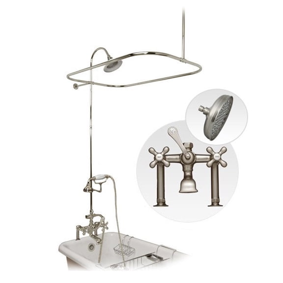 48 Inch Clawfoot Tub Rim Mount Shower Enclosure with Faucet and Rain Shower Head