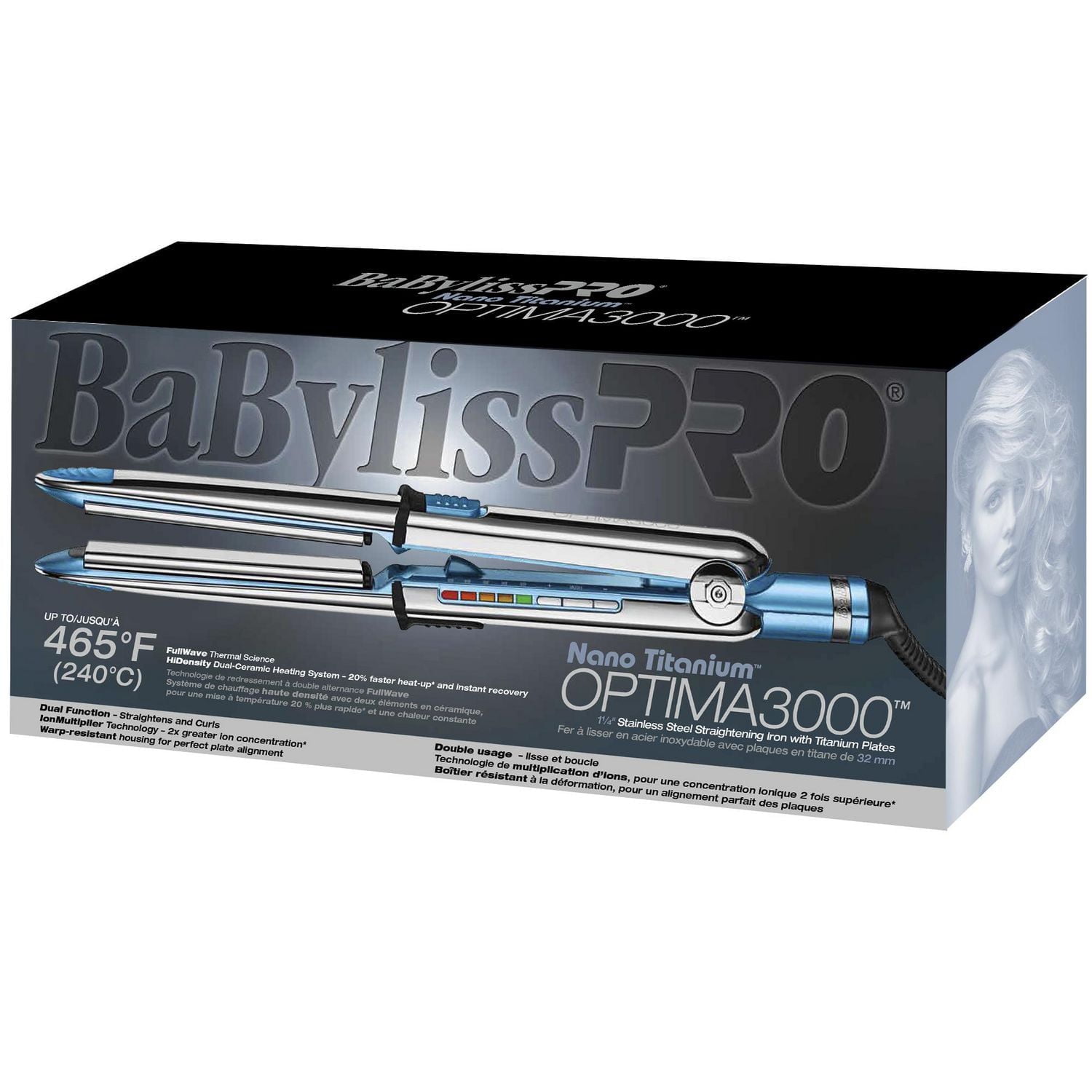 BaByliss Pro Optima 3000 Stainless Steel 1-1/4" Professional Flat Iron