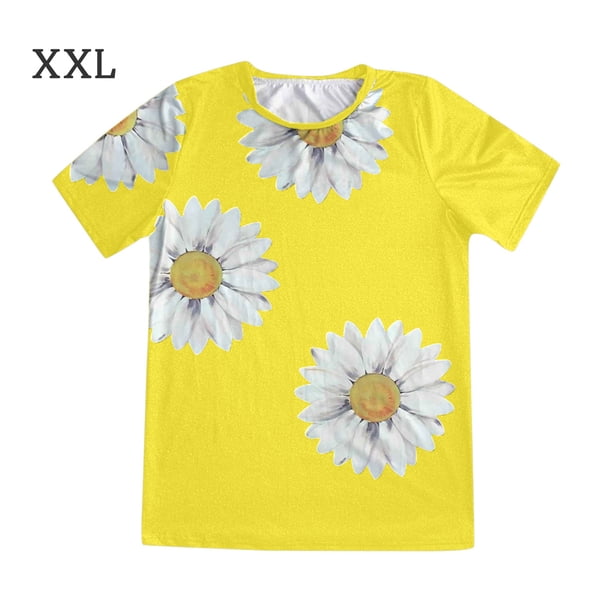 Qarigey Camiseta de mujer Camiseta de manga corta estampada Blusa corta estampada casual suelta Prendas para la parte del cuerpo Amarillo XXL