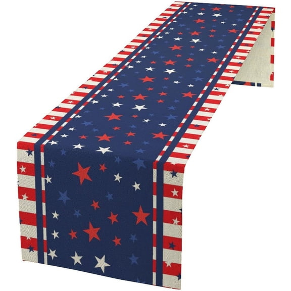 4th of July Table Runner, America Stars Stripes Patriotic Independence Memorial Day Table Runner for Kitchen Dining Home Party Holiday 13x36in