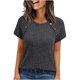 thumbnail image 1 of Tops de Mujer, Manga Corta Sólida Cuello Redondo Botón Arriba Blusa Casual de Negocios, 1 of 9