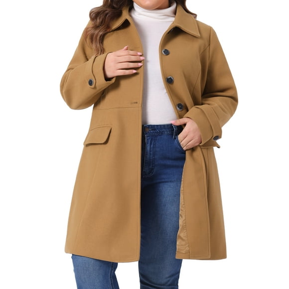 Agnes Orinda Women's Plus Size Coat Turndown Collar Single Breasted Long Coats 4X Camel