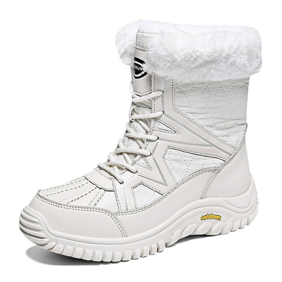Xiaoxatg Women's Boots Stylish Winter Boots Insulated Lined Ladies Lace-Up Mid Calf Leather Design for Comfort 6 White