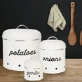 thumbnail image 2 of AuldHome Design Potatoes, Onions and Garlic Canister Set; Rustic White Enamelware Vegetable Storage Containers, 2 of 9
