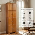 thumbnail image 5 of Farmhouse Corner Storage Cabinet with 8 Doors, 72" H Wooden Kitchen Pantry with 4 Shelves, 4-Tier Freestanding Bookshelf, Rack for Living Room (Oak - Square, 24" W x 12.4" D x 72" H), 5 of 9