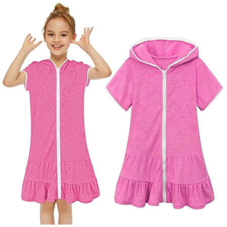 Girls Swim Cover Up Little Girls Bikini Cover Up Dress Absorbent Zip Hooded Terry Cloth Robes For Kids