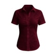 thumbnail image 4 of Karymi Blouses for Women Dressy Casual Solid Ruched Waist Dress Shirt, Lapel Collar Short Sleeve Full Button Down Slim Fit Curved Hem Stretch Blouse Cute Tops for Women, 4 of 6