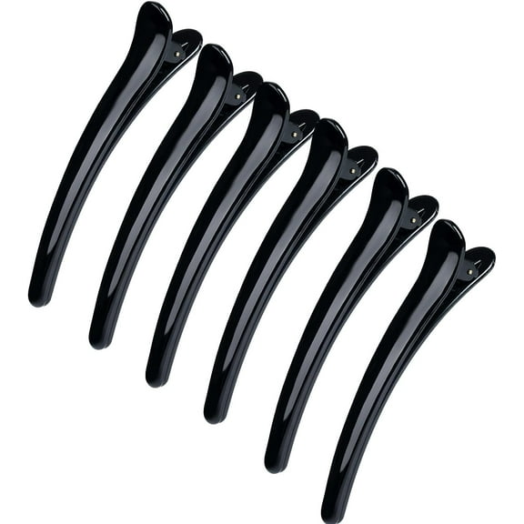 6 PCS Black Sectioning Hair Clips for Styling, Plastic Hairdresser Clips for Hair, Non-Slip & No Trace Duckbill Hair Clips of All Hair Types, Professional Hair Clips for Women Girls Salon(12 X 2.5 CM)